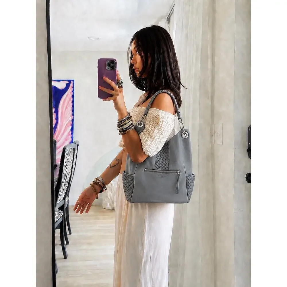 Liebeskind Berlin Jay Oversized Tumbled Leather Bucket Hobo Shoulder Bag Gray